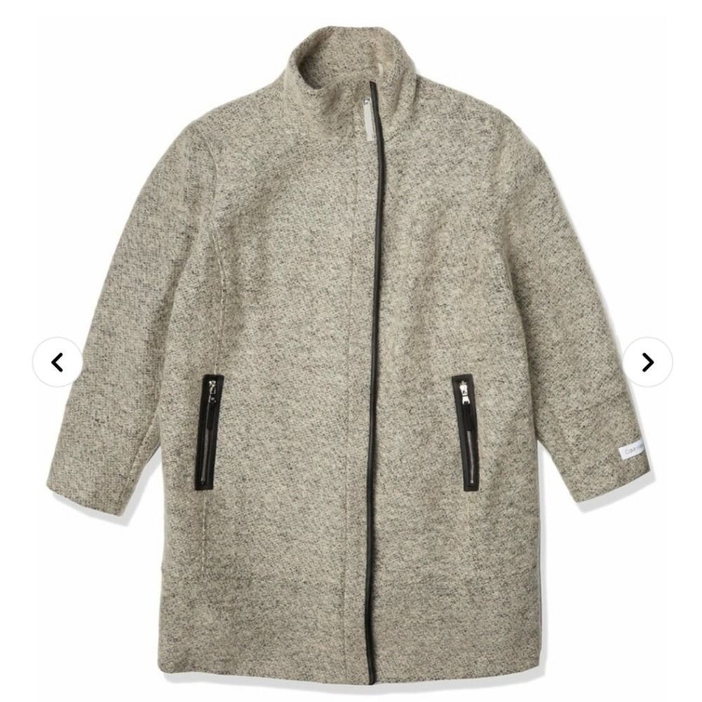 Calvin Klein Gray Wool-Blend Funnel Neck 3/4 Length Coat—Beautiful! - Picture 6 of 12